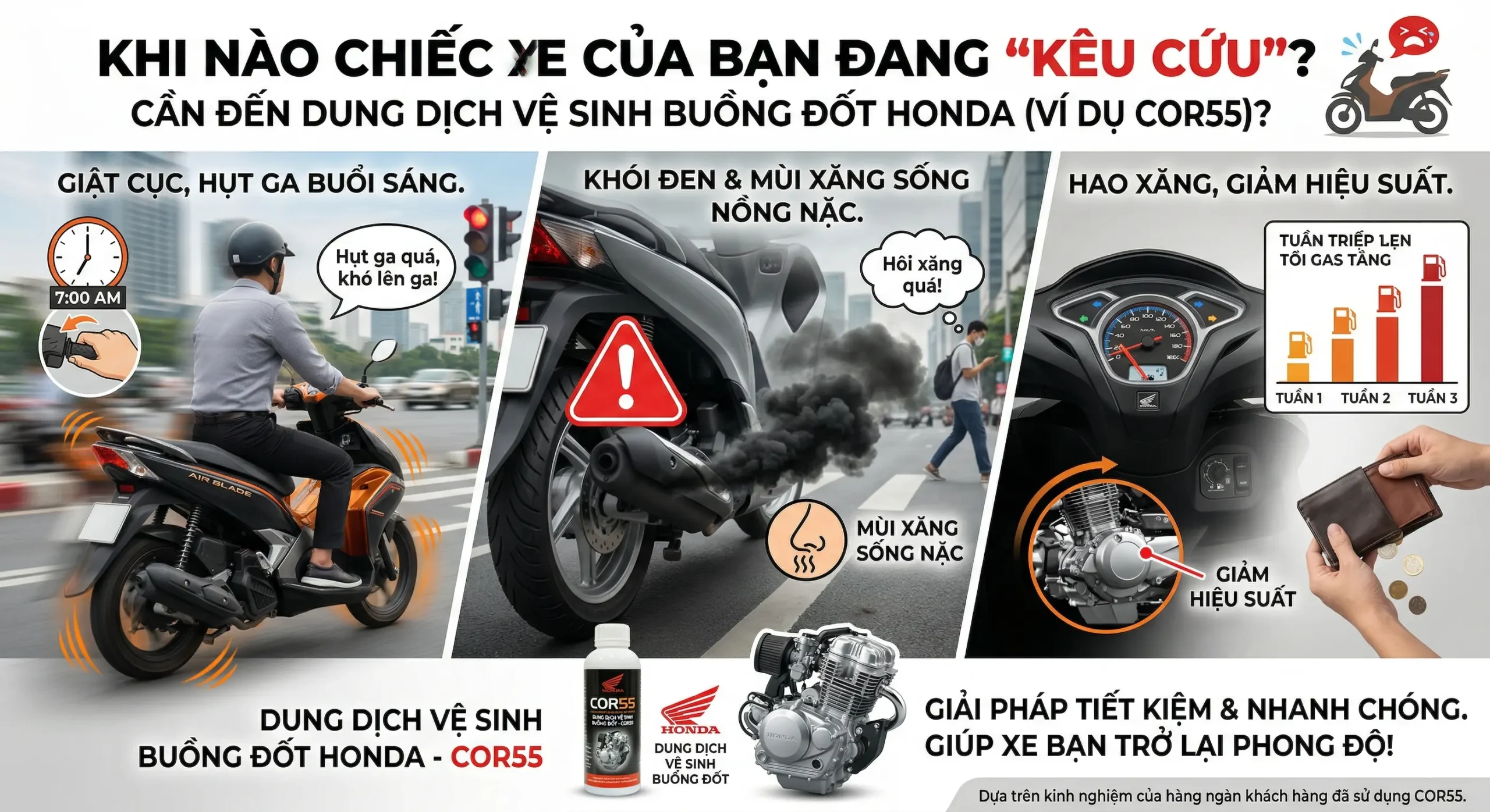 dung dịch vệ sinh buồng đốt xe máy honda dung dịch vệ sinh buồng đốt xe máy honda chính hãng COR55