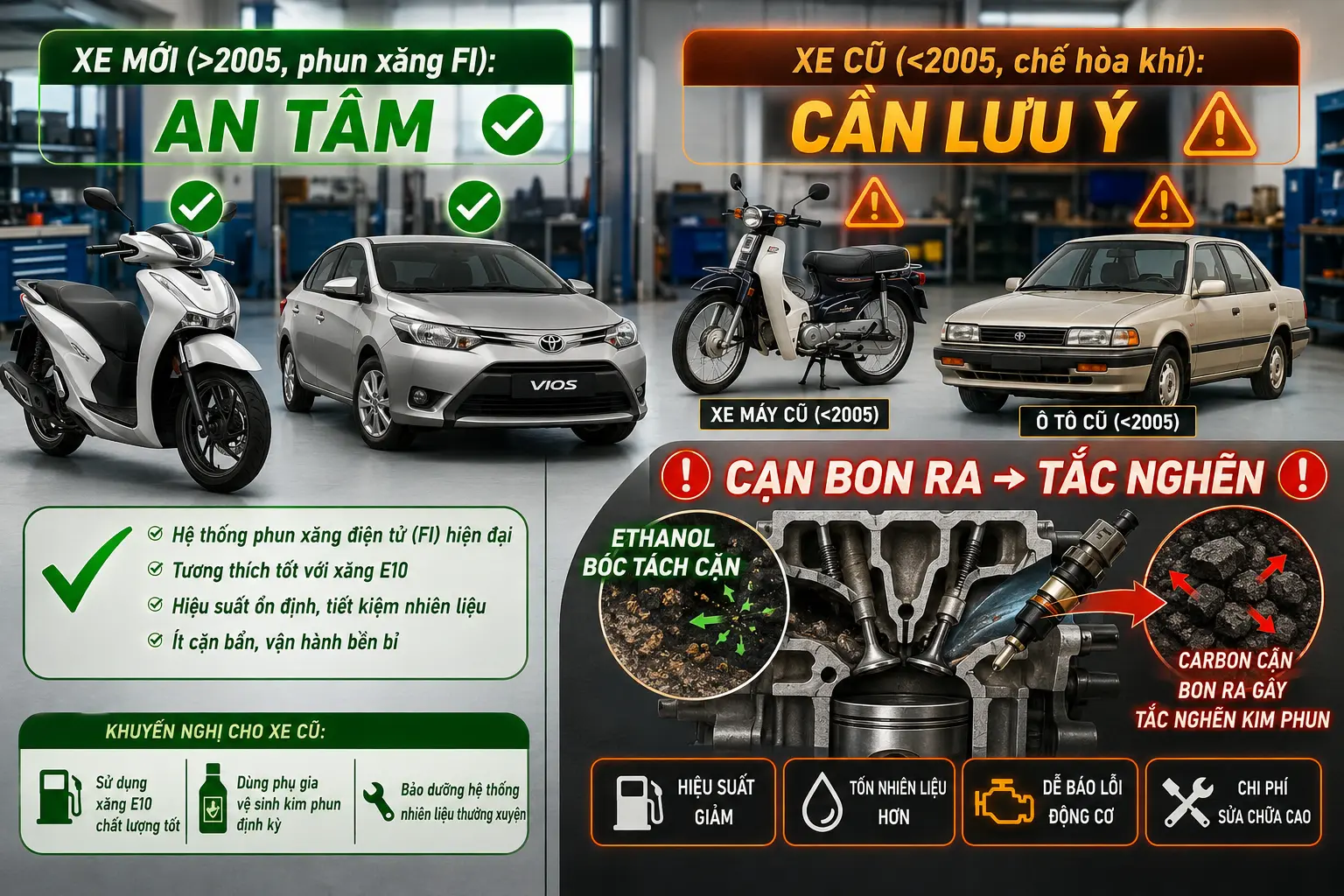Lưu ý khi sử dụng xăng e10